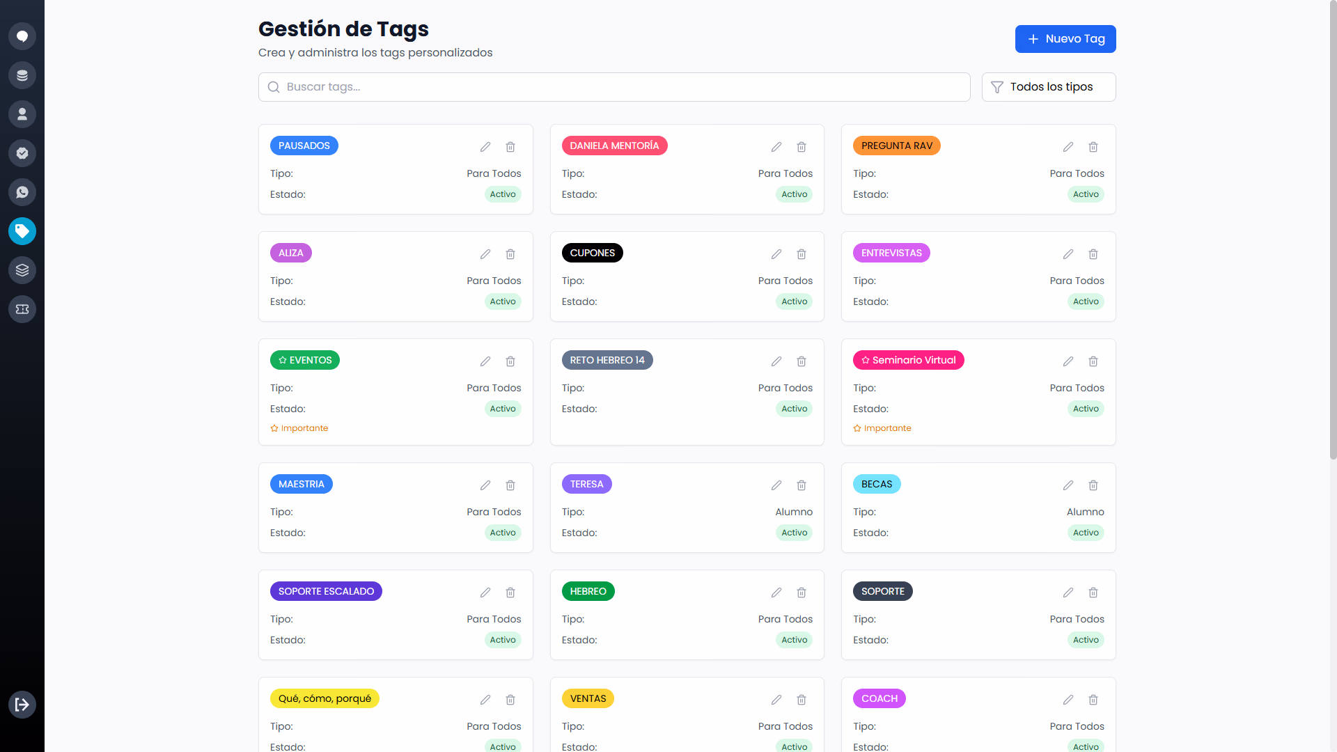 Gestión de tags personalizados